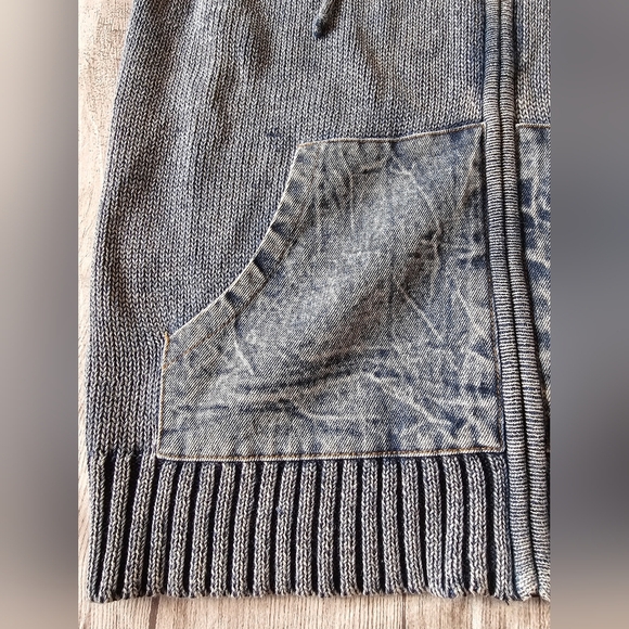 North Style Size MED• Vintage Full Zip Hooded Knit Denim Mixed Media Vest Unique - Picture 9 of 11